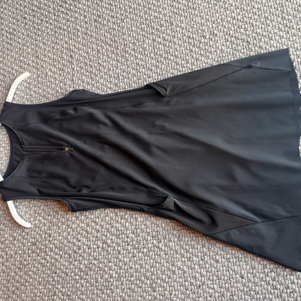 Black Sleeveless Athletic Tennis Dress with Front Zip